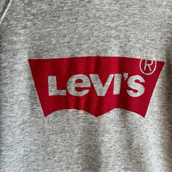 Levi’s Logo Hoodie Medium Gray Fleece Sweatshirt Relaxed Fit - Picture 9 of 14